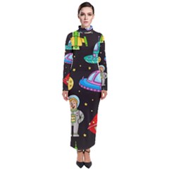 Seamless Pattern With Space Object Ufo Rocket Alien Hand Drawn Element Space Turtleneck Maxi Dress by Wegoenart