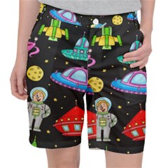 Seamless Pattern With Space Object Ufo Rocket Alien Hand Drawn Element Space Pocket Shorts by Wegoenart