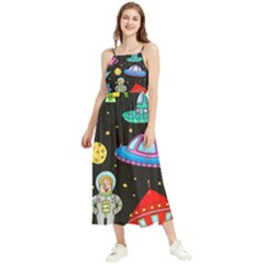 Seamless Pattern With Space Object Ufo Rocket Alien Hand Drawn Element Space Boho Sleeveless Summer Dress by Wegoenart