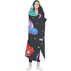 Seamless Pattern With Space Object Ufo Rocket Alien Hand Drawn Element Space Wearable Blanket by Wegoenart