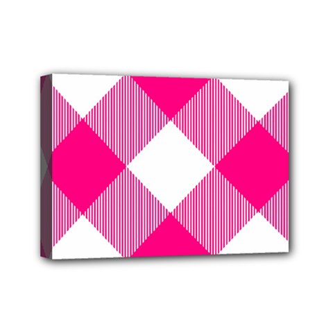 Pink And White Diagonal Plaids Mini Canvas 7  X 5  (stretched) by ConteMonfrey