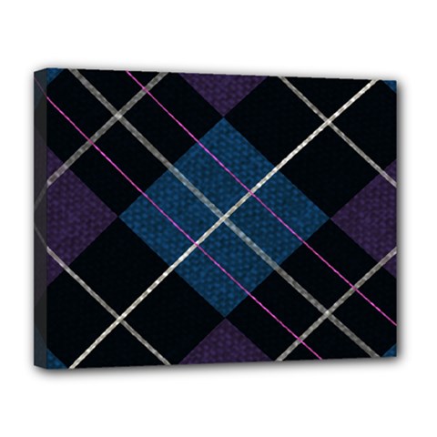 Modern Blue Plaid Canvas 14  X 11  (stretched) by ConteMonfrey