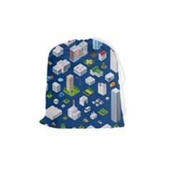 Isometric-seamless-pattern-megapolis Drawstring Pouch (medium) by Wegoenart