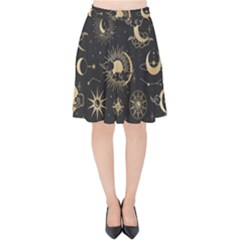 Asian-set-with-clouds-moon-sun-stars-vector-collection-oriental-chinese-japanese-korean-style Velvet High Waist Skirt by Wegoenart