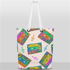 Seamless Pattern With Colorfu Cassettes Hippie Style Doodle Musical Texture Wrapping Fabric Vector Full Print Rope Handle Tote (small) by Wegoenart