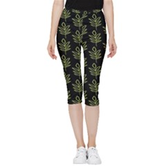 Autumn Leaves Black Inside Out Lightweight Velour Capri Leggings  by ConteMonfrey