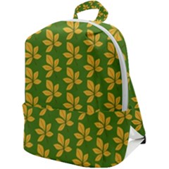 Orange Leaves Green Zip Up Backpack by ConteMonfrey