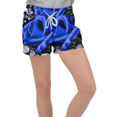 Blue Rose Bloom Blossom Velour Lounge Shorts by Wegoenart