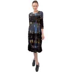 New York Night Central Park Skyscrapers Skyline Ruffle End Midi Chiffon Dress by Wegoenart