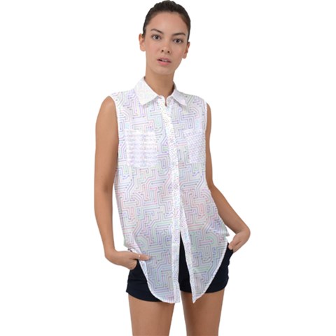 Computer Cyber Circuitry Circuits Electronic Sleeveless Chiffon Button Shirt by Jancukart