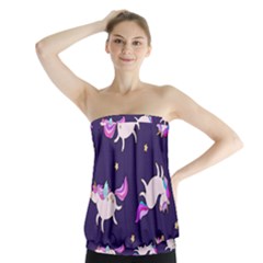 Fantasy Fat Unicorn Horse-pattern Fabric Design Strapless Top by Wegoenart