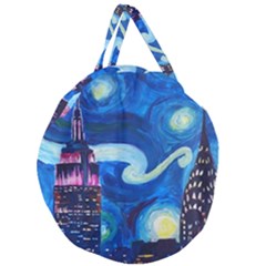 Starry Night In New York Van Gogh Manhattan Chrysler Building And Empire State Building Giant Round Zipper Tote by danenraven
