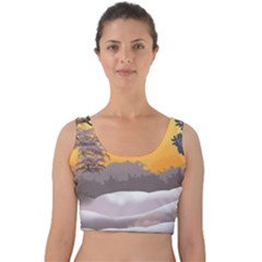 Illustration Background Landscape Velvet Crop Top