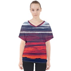 Morning Glow Dawn Sky Clouds V-neck Dolman Drape Top by Wegoenart