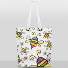 Bee Doodle Cartoon Full Print Rope Handle Tote (small) by Wegoenart