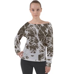 Botanical Motif Drawing Design Off Shoulder Long Sleeve Velour Top by dflcprintsclothing