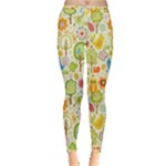 Nature Doodle Art Trees Birds Owl Children Pattern Multi Colored Inside Out Leggings