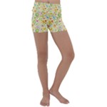 Nature Doodle Art Trees Birds Owl Children Pattern Multi Colored Kids  Lightweight Velour Yoga Shorts