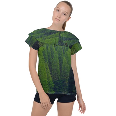 Forest Scenery Nature Trees Woods Ruffle Collar Chiffon Blouse by danenraven
