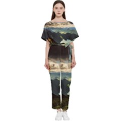 Mountains Sky Clouds Sunset Peak Overlook River Batwing Lightweight Chiffon Jumpsuit by danenraven