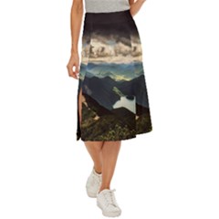 Mountains Sky Clouds Sunset Peak Overlook River Midi Panel Skirt by danenraven