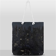 City Night Urban Downtown Science Tower Halo Full Print Rope Handle Tote (large)