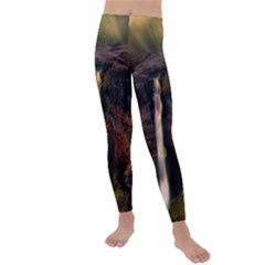 Waterfall Cascade Mountains Cliffs Northern Lights Kids  Lightweight Velour Leggings by danenraven