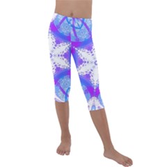 Snowflake Kaleidoscope Template Background Kids  Lightweight Velour Capri Leggings  by Ravend