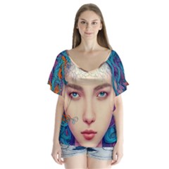 Pepper Colors Girl V-neck Flutter Sleeve Top by Sparkle