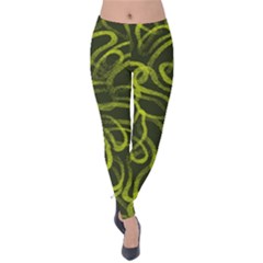 Green-abstract-stippled-repetitive-fashion-seamless-pattern Velvet Leggings by Pakemis