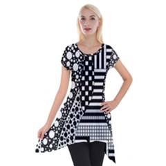 Black And White Short Sleeve Side Drop Tunic by gasi