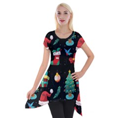 Christmas Pattern Short Sleeve Side Drop Tunic by designsbymallika