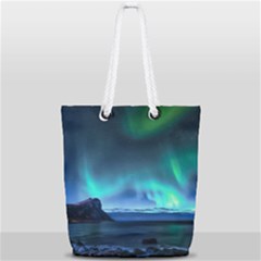 Green Aurora Lights-over Rocky Shore During Night Time Full Print Rope Handle Tote (small) by danenraven