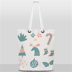 Reindeer Stars Socks Stick Candy Cane Full Print Rope Handle Tote (small) by artworkshop