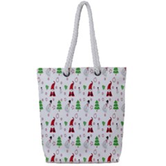 Santa Claus Snowman Christmas  Full Print Rope Handle Tote (small) by artworkshop