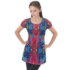 Firey Repeats I Puff Sleeve Tunic Top by kaleidomarblingart