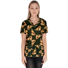 Pizza Slices Pattern Green Women s V-neck Scrub Top by TetiBright