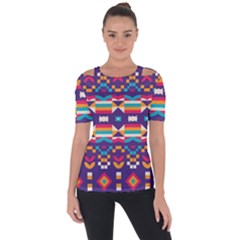 Pastel Shapes Rows On A Purple Background                                                                  Shoulder Cut Out Short Sleeve Top by LalyLauraFLM