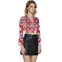 Geometric Pattern Seamless Abstract Long Sleeve Tie Back Satin Wrap Top View3