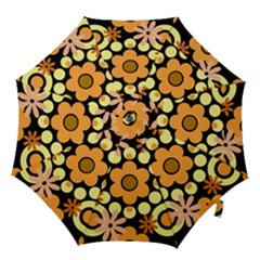 Flowers Pearls And Donuts Peach Yellow Orange Black Hook Handle Umbrellas (large) by Mazipoodles