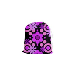 Flowers Pearl And Donuts Lilac Blush Pink Magenta Black  Drawstring Pouch (xs) by Mazipoodles
