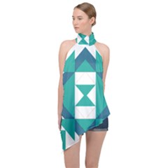 Abstract Pattern T- Shirt Hourglass Pattern Halter Asymmetric Satin Top by maxcute