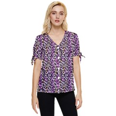 Leopard Bow Sleeve Button Up Top