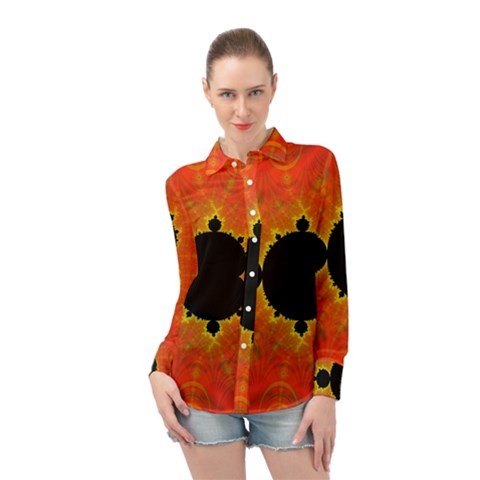 Fractal Mandelbrot Set Pattern Art Long Sleeve Chiffon Shirt by Ravend