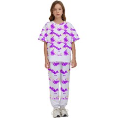 Bats Pattern T- Shirt White Bats And Bows Pink Yellow T- Shirt Kids  Tee And Pants Sports Set by maxcute