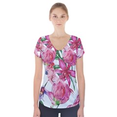 Botanical T- Shirt Botanical Graceful Revival T- Shirt Short Sleeve Front Detail Top by maxcute