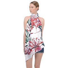 Botanical T- Shirt Botanical Pattern Hummingbird T- Shirt Halter Asymmetric Satin Top by maxcute