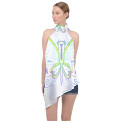 Butterfly Design T- Shirtbutterfly T- Shirt (2) Halter Asymmetric Satin Top by maxcute