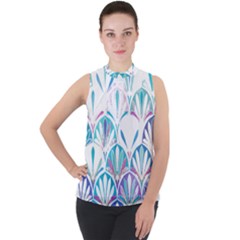 Pattern T- Shirt Glamorous Twenties Art Deco Pastel Pattern T- Shirt Mock Neck Chiffon Sleeveless Top by maxcute