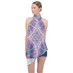 Psychedelic Pattern T- Shirt Psychedelic Pastel Fractal All Over Pattern T- Shirt Halter Asymmetric Satin Top by maxcute